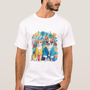 Niedliche Hunde und Katzen, die einen koreanischen T-Shirt