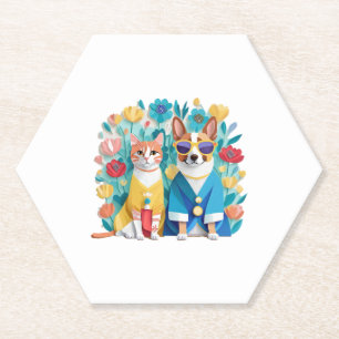 Niedliche Hunde und Katzen, die einen koreanischen Untersetzer