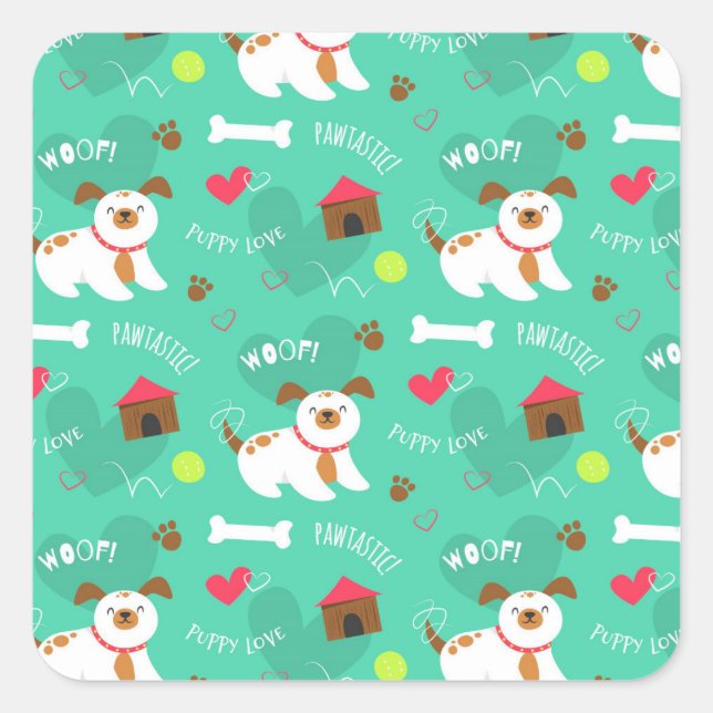 Niedliche Hunde und Worte Quadratischer Aufkleber (Vorderseite)