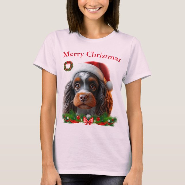 Niedliche Hunde Weihnachten T - Shirt (Vorderseite)