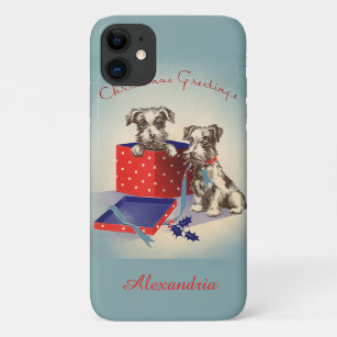 Niedliche Hunde, Weihnachtsgrüße im Jahrgang iPhone 11 Hülle