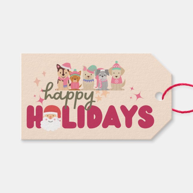 Niedliche Hundefamilie oder -betrieb Flat Holiday  Geschenkanhänger (Vorderseite (Horizontal))