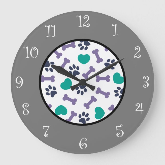 Niedliche Hundepfähle und Knochen-Thema Wand-Decke Große Wanduhr (Vorderseite)