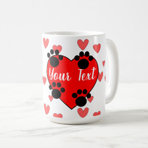 Niedliche Hundetext-Drucke und rotes Herz mit benu Kaffeetasse
