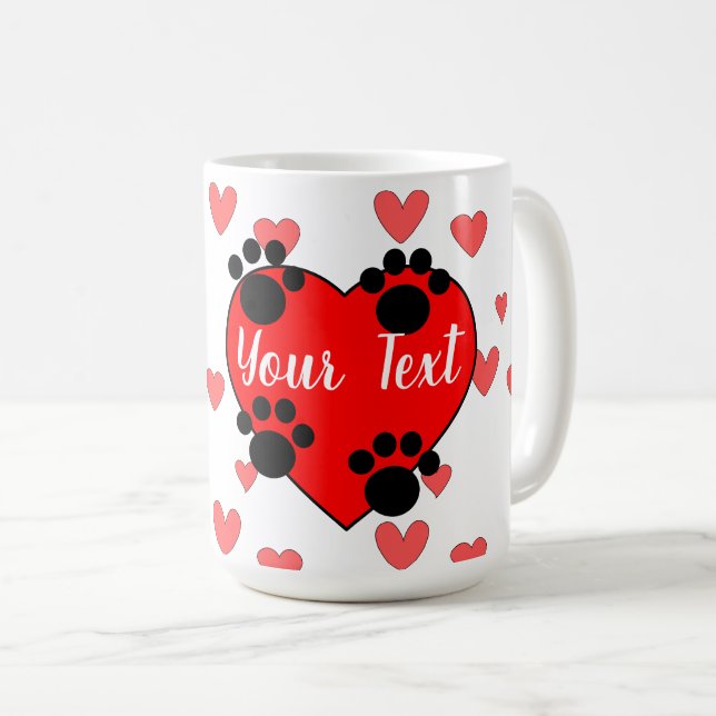 Niedliche Hundetext-Drucke und rotes Herz mit benu Kaffeetasse (VorderseiteRechts)