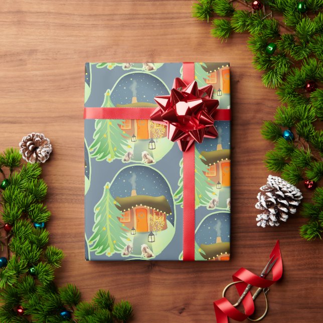 Niedliche Hütte Geschenkpapier (Feiertagsgeschenk)
