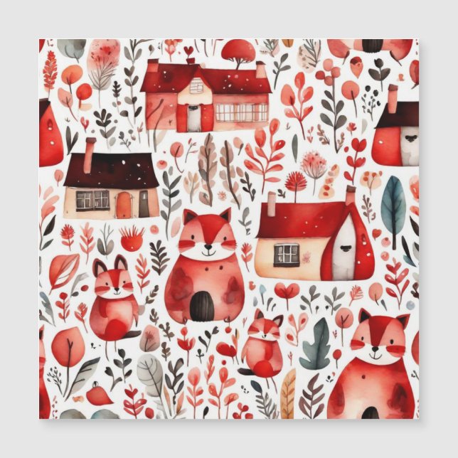 Niedliche Hütte Kernrotes Feld Magnetische Rahmen Magneteinladung (Vorderseite)