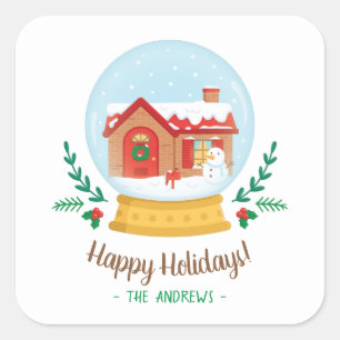 Niedliche Hütte Schneemann Weihnachtsschneedecker Quadratischer Aufkleber