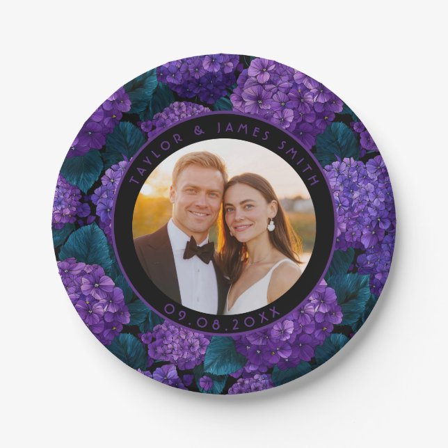 Niedliche Hydrangeas-Teller für Polterabend Party Pappteller (Vorderseite)