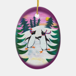 Niedliche Ice-Skaten-Pinguine Keramikornament