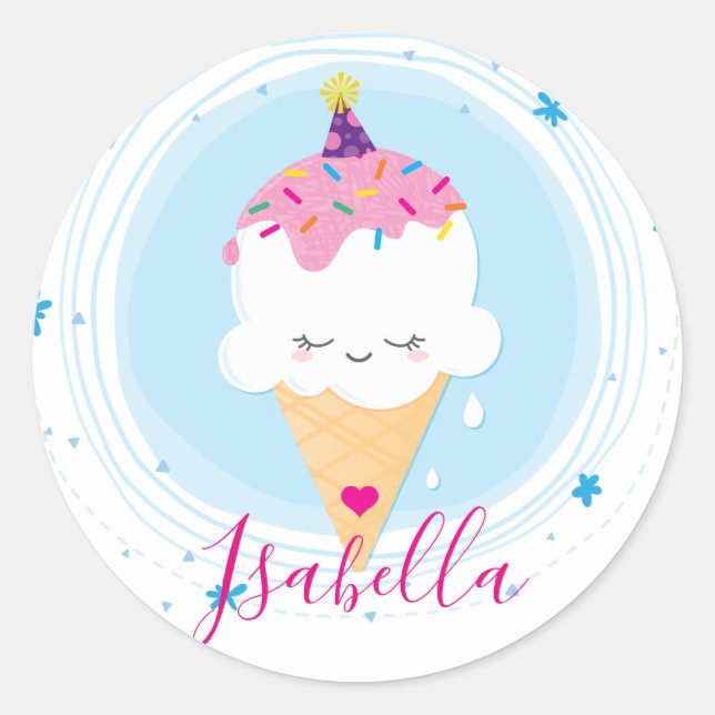NIEDLICHE ICECREAM CONE kawaii Illustrationssprink Runder Aufkleber (Vorderseite)