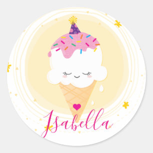 NIEDLICHE ICECREAM CONE kawaii Illustrationssprink Runder Aufkleber