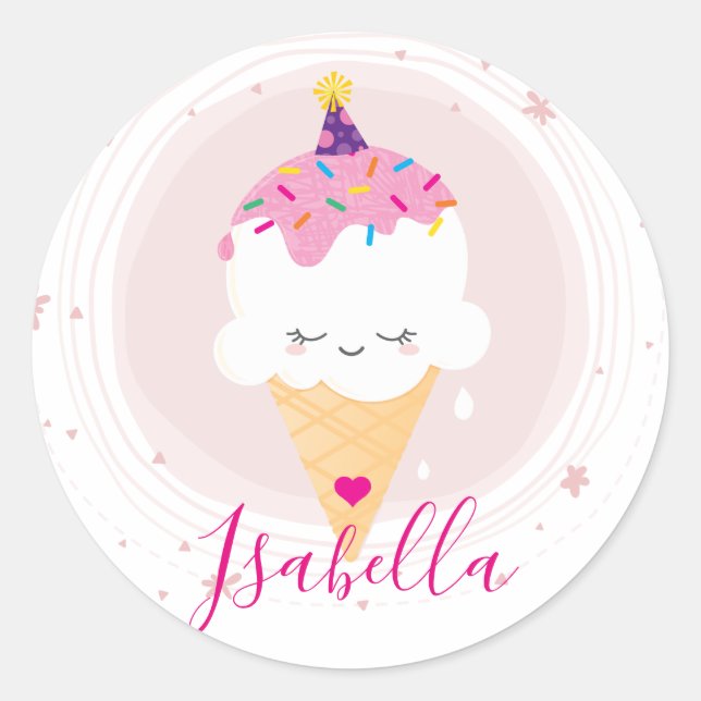 NIEDLICHE ICECREAM CONE kawaii Illustrationssprink Runder Aufkleber (Vorderseite)