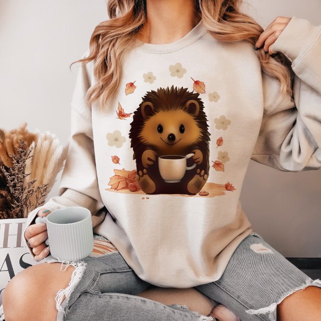 Niedliche Igel Blüten, Igel trinken Kaffee T-Shirt (Von Creator hochgeladen)
