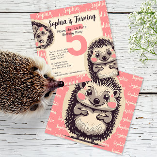 Niedliche Igel Girl's Pink Geburtstagseinladung Einladung