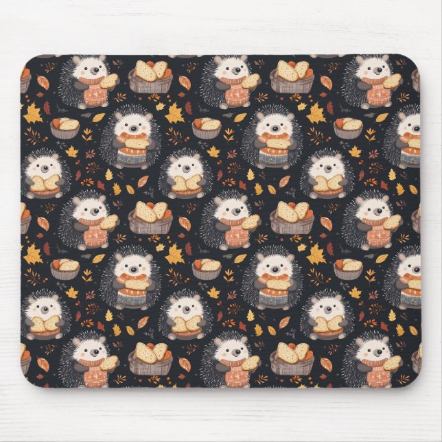 Niedliche Igel mit Brot und Herbstblättern Mousepad (Vorne)