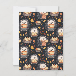 Niedliche Igel mit Brot und Herbstblättern Postkarte