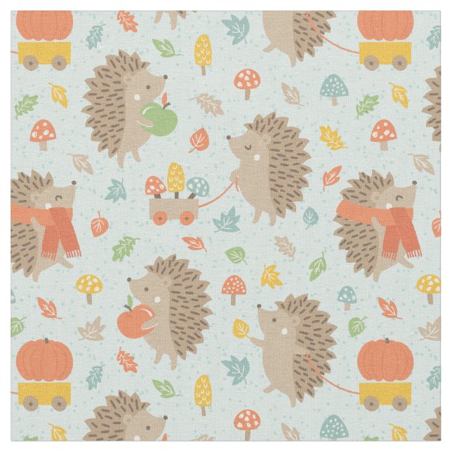 Niedliche Igel mit kleinen Blätter blau Stoff (Nahaufnahme)