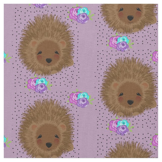 Niedliche Igel und Blume Positionen Hübsch Gemuste Stoff (Nahaufnahme)
