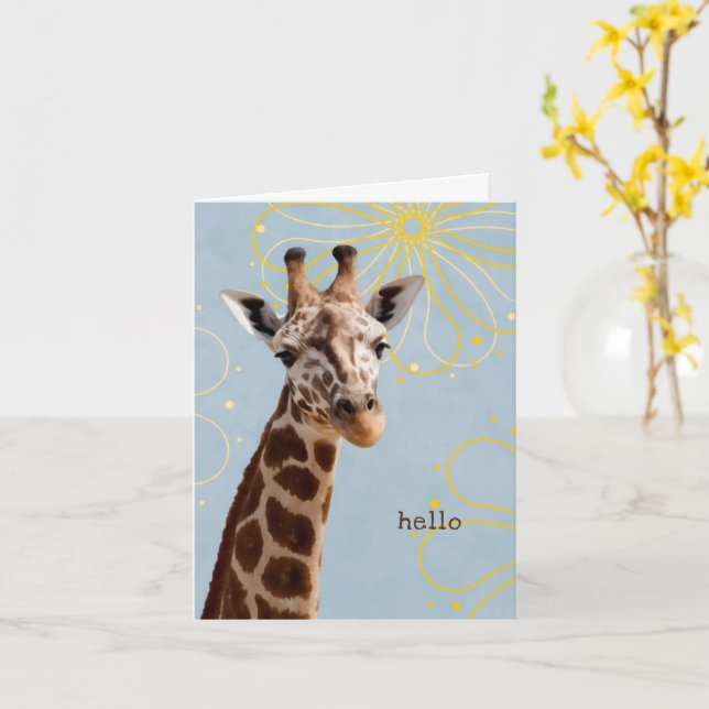 niedliche Ikone Giraffe einfach Hallo denken Sie a Karte (Gelbe Blume)