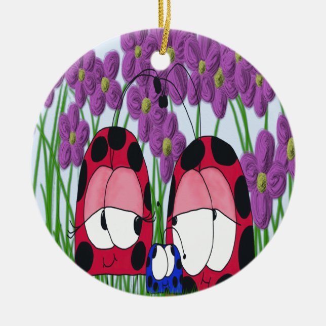 Niedliche Illustration der Familie Ladybug Keramik Ornament (Vorne)