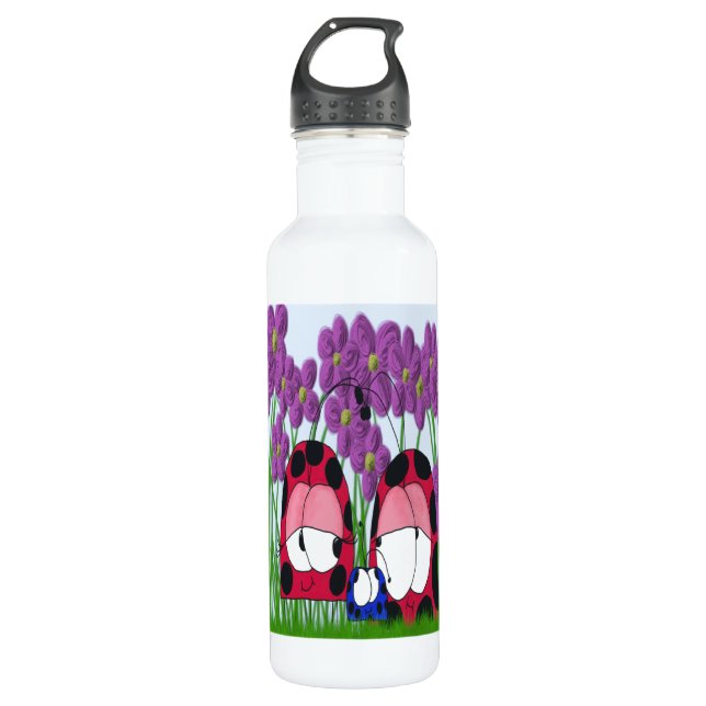 Niedliche Illustration der Familie Ladybug Trinkflasche (Vorderseite)