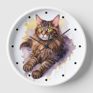 Niedliche Illustration der Katzenklammer Uhr