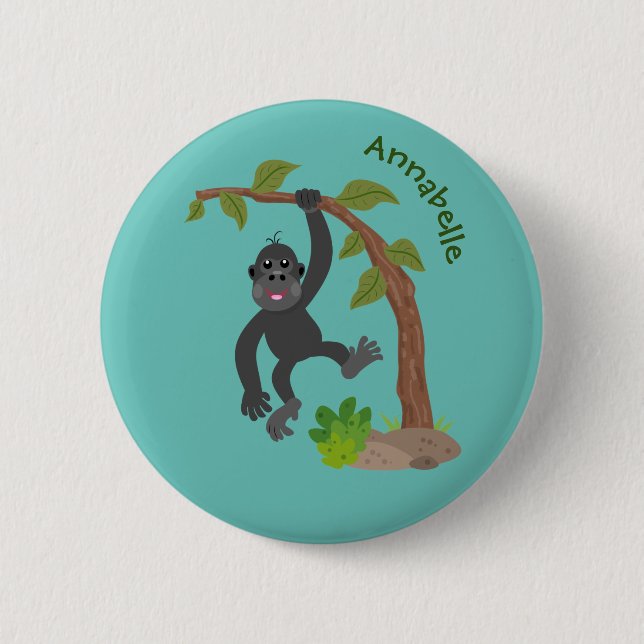 Niedliche Illustration des Baby Gorilla Cartoon Button (Vorderseite)