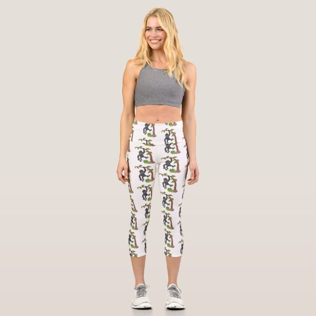 Niedliche Illustration des Baby Gorilla Cartoon Capri Leggings (Vorderseite)