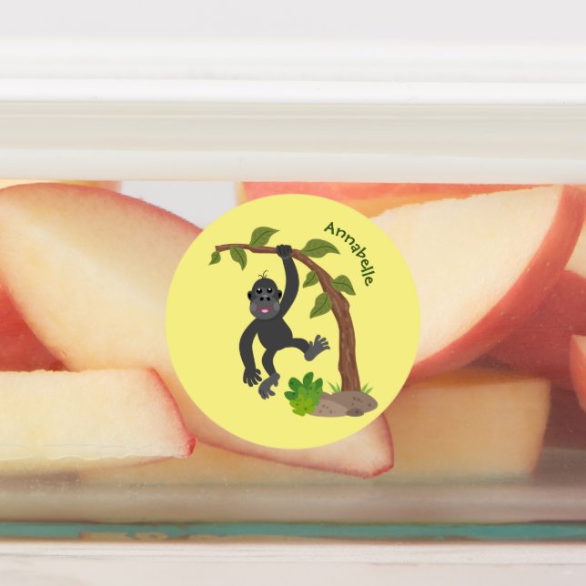 Niedliche Illustration des Baby Gorilla Cartoon Etiketten (Befestigt)