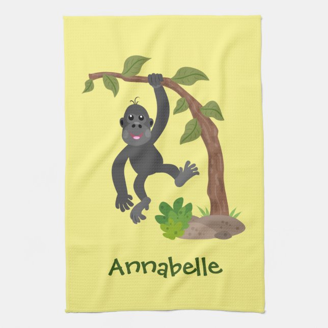 Niedliche Illustration des Baby Gorilla Cartoon Geschirrtuch (Vertikal)