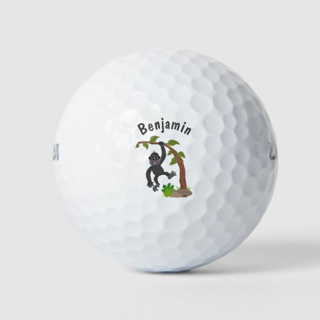 Niedliche Illustration des Baby Gorilla Cartoon Golfball (Vorderseite)