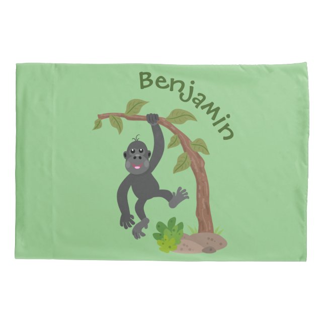 Niedliche Illustration des Baby Gorilla Cartoon Kissenbezug (Rückseite)