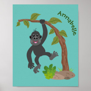 Niedliche Illustration des Baby Gorilla Cartoon Poster