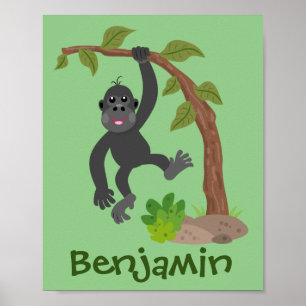 Niedliche Illustration des Baby Gorilla Cartoon Poster