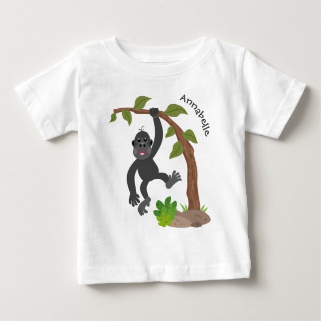 Niedliche Illustration des Baby Gorilla Cartoon T-shirt (Vorderseite)
