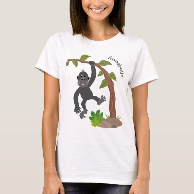 Niedliche Illustration des Baby Gorilla Cartoon T-Shirt (Vorderseite)