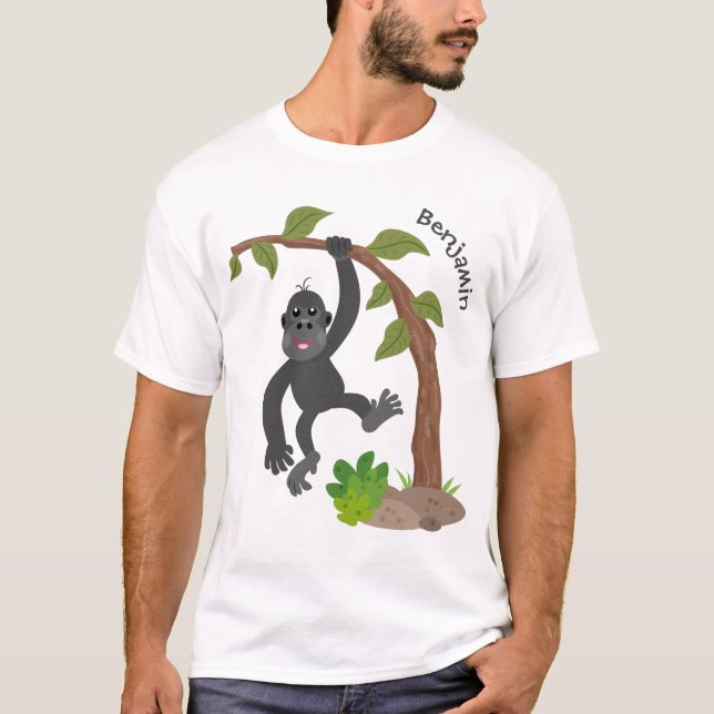 Niedliche Illustration des Baby Gorilla Cartoon T-Shirt (Vorderseite)