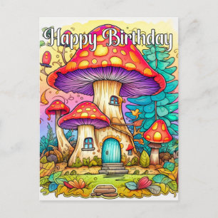 Niedliche Illustration des kreativen Pilzhauses Postkarte
