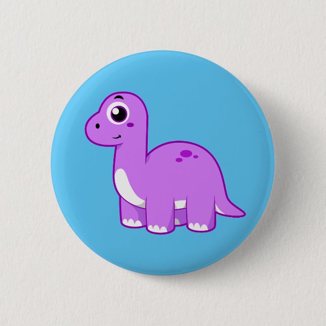 Niedliche Illustration eines Brontosaurus Dinosaur Button (Vorderseite)