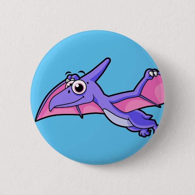 Niedliche Illustration eines fliegenden Pterodakty Button (Vorderseite)