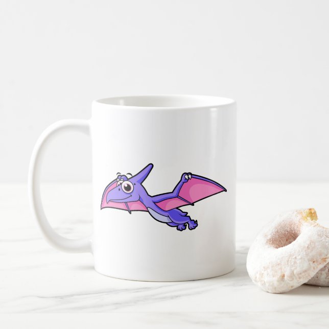 Niedliche Illustration eines fliegenden Pterodakty Kaffeetasse (Mit Donut)