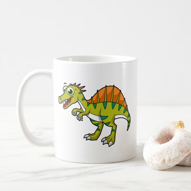 Niedliche Illustration eines lächelnden Spinosauri Kaffeetasse (Mit Donut)
