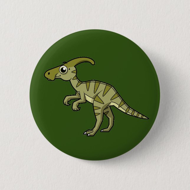 Niedliche Illustration eines Parasaurolophus Dinos Button (Vorderseite)