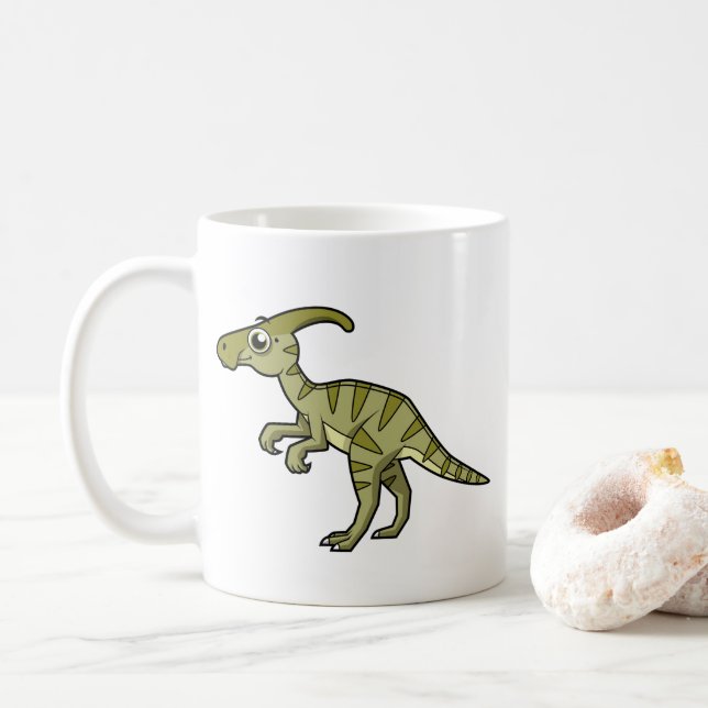 Niedliche Illustration eines Parasaurolophus Dinos Kaffeetasse (Mit Donut)
