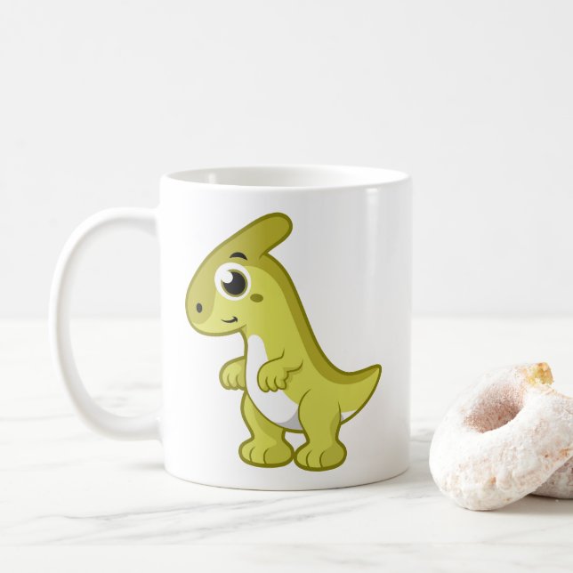 Niedliche Illustration eines Parasaurolophus Dinos Kaffeetasse (Mit Donut)