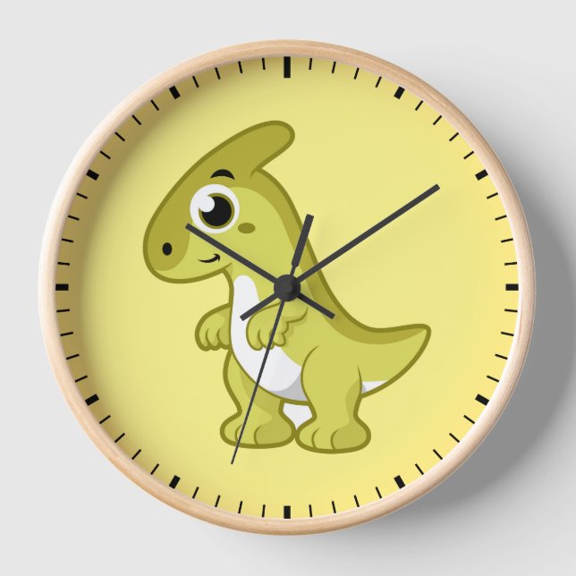 Niedliche Illustration eines Parasaurolophus Dinos Uhr (Vorderseite)
