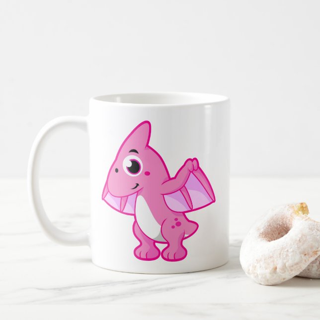 Niedliche Illustration eines Pterodaktyls. Kaffeetasse (Mit Donut)