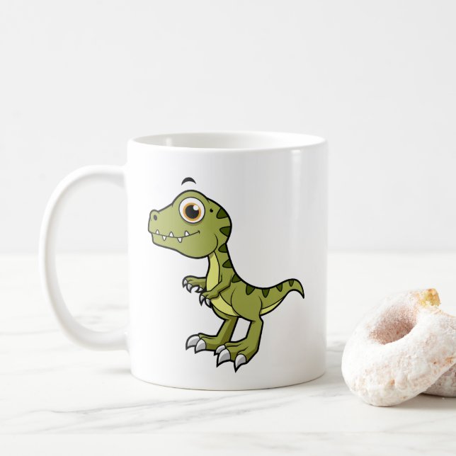 Niedliche Illustration eines Tyrannosaurus Rex. Kaffeetasse (Mit Donut)