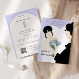 Niedliche Illustration mit QR Code UAWG Wedding Einladung